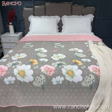 Flower Printing Microfiber Embroidery Quilted Bedspreads